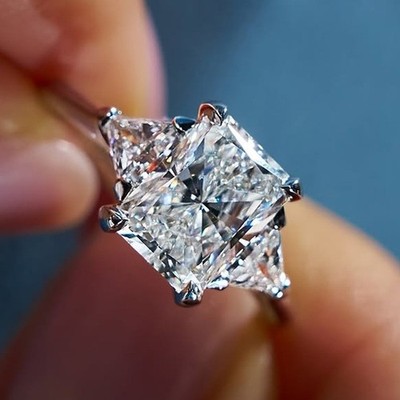 3.10 CTW Radiant Cut Three Stone Women's Engagement Ring 14k White Gold Plated