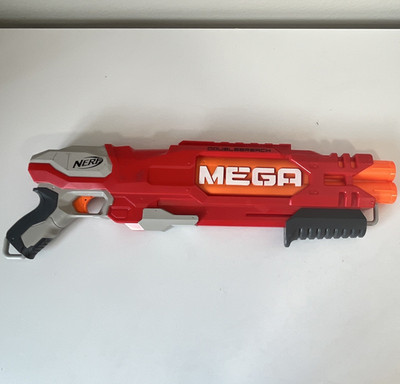 NERF N-Strike MEGA DoubleBreach Red/Gray Foam Dart Blaster Ages 8+ (WORKS GOOD)