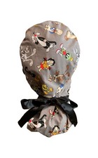 Looney Tunes SATIN LINED Scrub Cap Ponytail Hat Long Hair Protection Nurse Hat