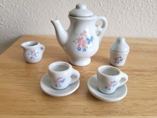 Vintage Miniature or Dollhouse Porcelain Tea Set, Cup Under 1 Inch, 9 Pieces