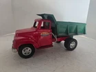 Vintage Tonka Pressed Steel Hydraulic Dump Truck Red & Green Working Dump Bed