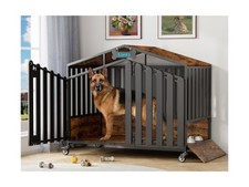 EasyCom 48" Dog Crate on Lockable Wheels, Dogs Cage with Name Tag DC201 
