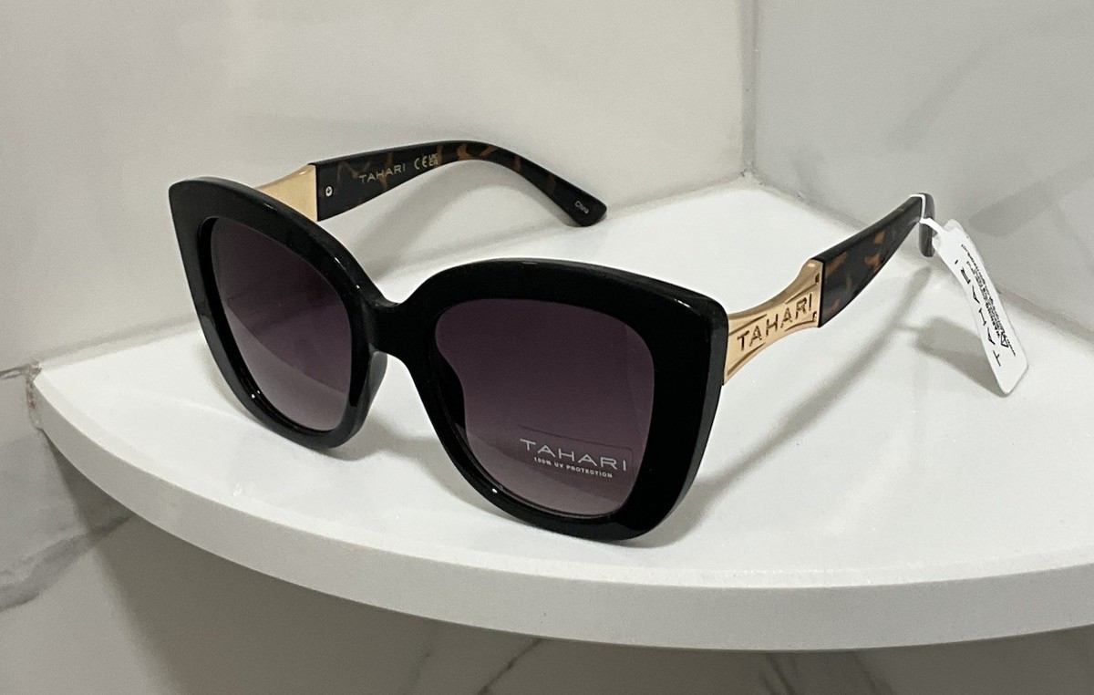 TAHARI NWT Oxan Black Sunglasses Tahari Cat Eye Square Sunglasses Shiny Black Frame Gray  main image 3