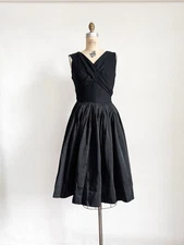 Vintage 1950s Tailored Jr. Wool & Satin Full Skirt Cocktail Party Dress M