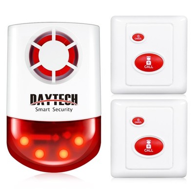 Daytech Wireless Panic Button Alarm-120dB Strobe Siren with Panic Buttons,