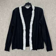 Misook Knit Blazer Jacket Black Open Cardigan Ruffle Trim XL Acrylic