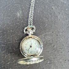 Silver Full Hunter Pocket Watch Polished Metal Case Analog Dress Chain