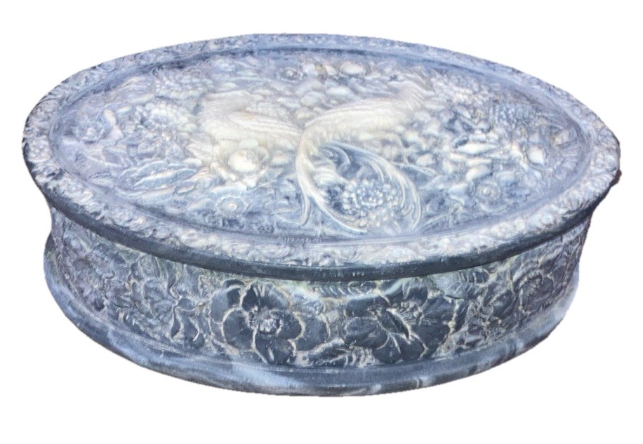 Vintage Blue Incolay Stone Jewelry Box with Birds & Flowers Handmade in USA 2F  