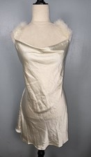 NWT! FOREVER 21 Size Small Women's Ivory Satin Dress Faux Feathers Prom Semi For