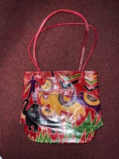 Vintage Leather Embossed Elephant Print African Style Shoulder Bag Tote Purse