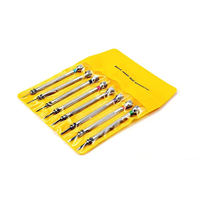 Professional Watch Repair Kit - 8-Piece Metal Screwdriver Set with Flat Blades