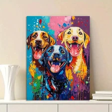 Three Happy Dogs, An Abstract Painting Vivid Metal Print Ready to Hang