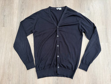 John Smedley Men's Cardigan Sweater Navy Blue Medium England Button Up