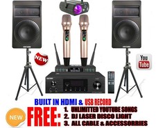 1000W Youtube Mini Karaoke System w/ Mics, HDMI, FM Radio  Bluetooth