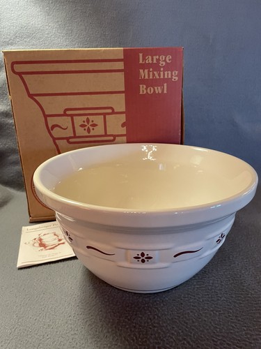 Longaberger Pottery L Lg Large Mixing Bowl Woven Traditions Red 10" Wide USA NIB