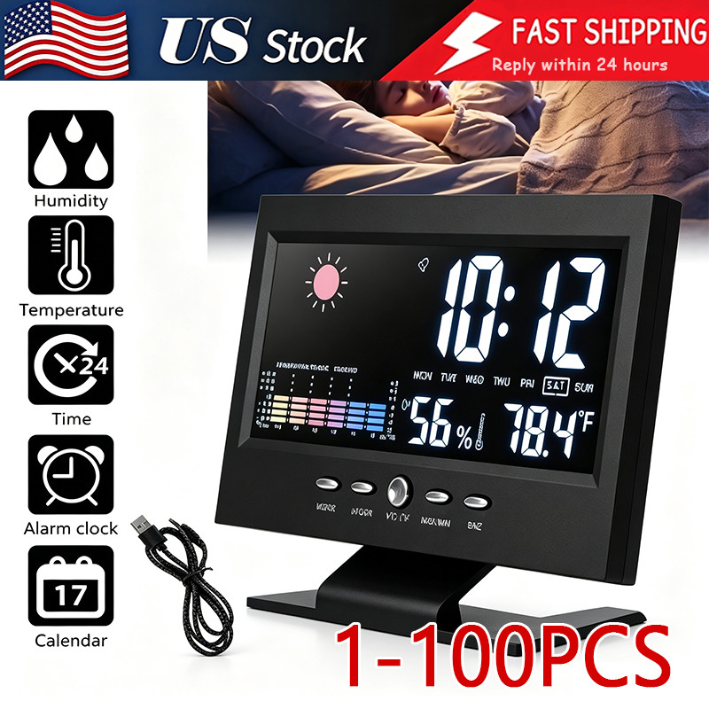 LED Digital Alarm Clock Snooze Calendar Thermometer Hygrometer Weather Display reference