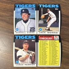 Topps 1986 Detroit Tigers 4 Card Lot Evans Morris Parrish Checklist MLB