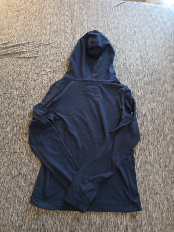 Men's Hollister Long Sleeve Navy Blue Hooded Shirt With Drawstring Hood