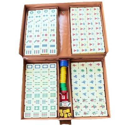 Vintage Chinese Mahjong Set in Faux Crocodile Case 144 Piece Complete 60 s Set