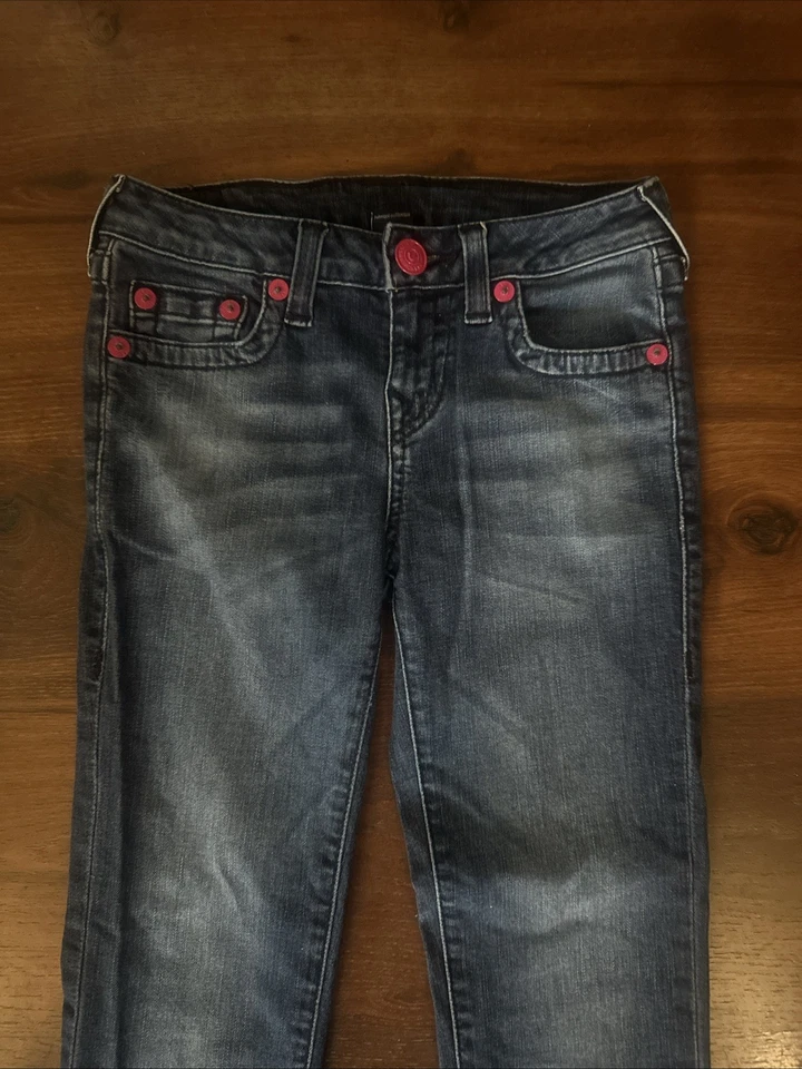 Jeans True Religion Niñas Talla 10 Rosa Botones Pierna Recta Foto 2 de 4