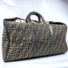 FENDI Zucca Canvas Leather Barrel Bag Travel Bag Handbag Brown FB092558