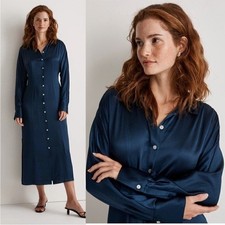 Madewell Blue Satin Button-Front Midi Shirtdress Size 2