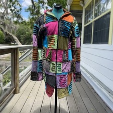 Vintage KPC Hooded Jacket Long Size XL Patchwork Jacket Boho Hippie