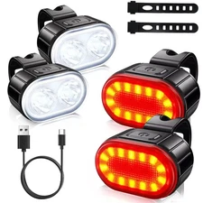 2 Set USB Rechargeable LED Bicycle Headlight Bike Front Rear Light Cycling Lamp