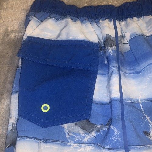 Boys Size Large 10-12 Wonder Nation Board Shorts Swim Trunks Blue Ocean Sharks - Picture 6 of 7
