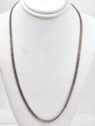 Vintage Sterling Silver 3mm wide FLAT CUBAN LINK Unisex Chain Necklace 16" NICE - Picture 1 of 4