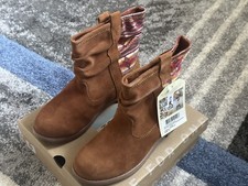NEW Toms Girls Ankle Boots Laurel Cinnamon Suede Sunset Stripe Scrunch Youth 2.5