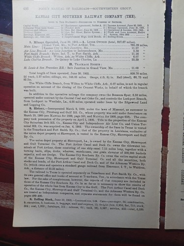 1906 Train Report KANSAS CITY SOUTHERN RAILWAY Port Arthur Texas Wilton Arkansas