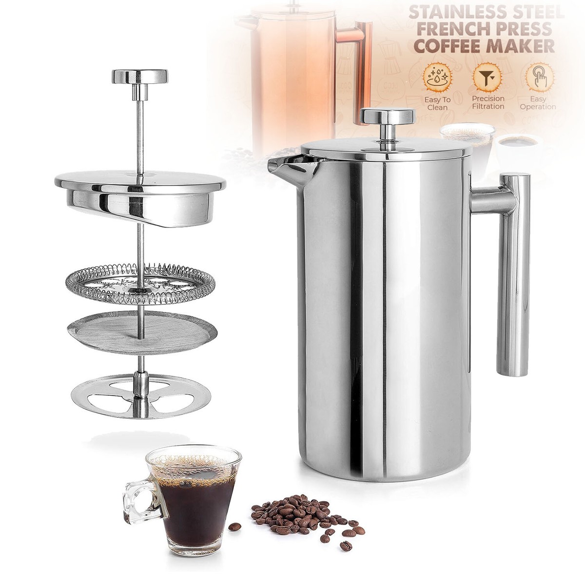 Stainless Steel French Press Coffee Maker 350-1000ml Coffee Press