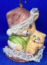 Jasco Caring Critter Bisque Porcelain Cat & Kitten Christmas Bell Ornament