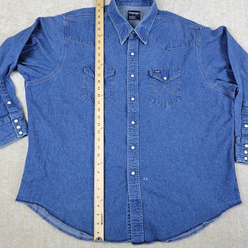 Vintage Wrangler Western Denim Shirt Mens 2XL 19-35 Big Blue Pearl Snap USA - Picture 4 of 10