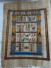 Egyptian Paper Hand Painting Karnak Temple Columns hieroglyphics 13X17"