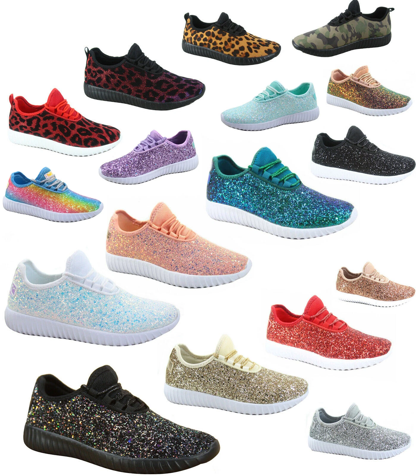Women's Fahsion Sparkling Glitter Lace Up Light Weight Sneaker Shoes Size 5 - 11