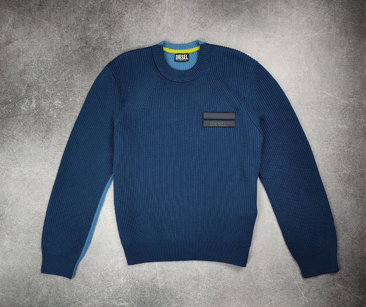 Diesel K-Birmin Men's Wool Pullover Two Tone Sweater Large Blue