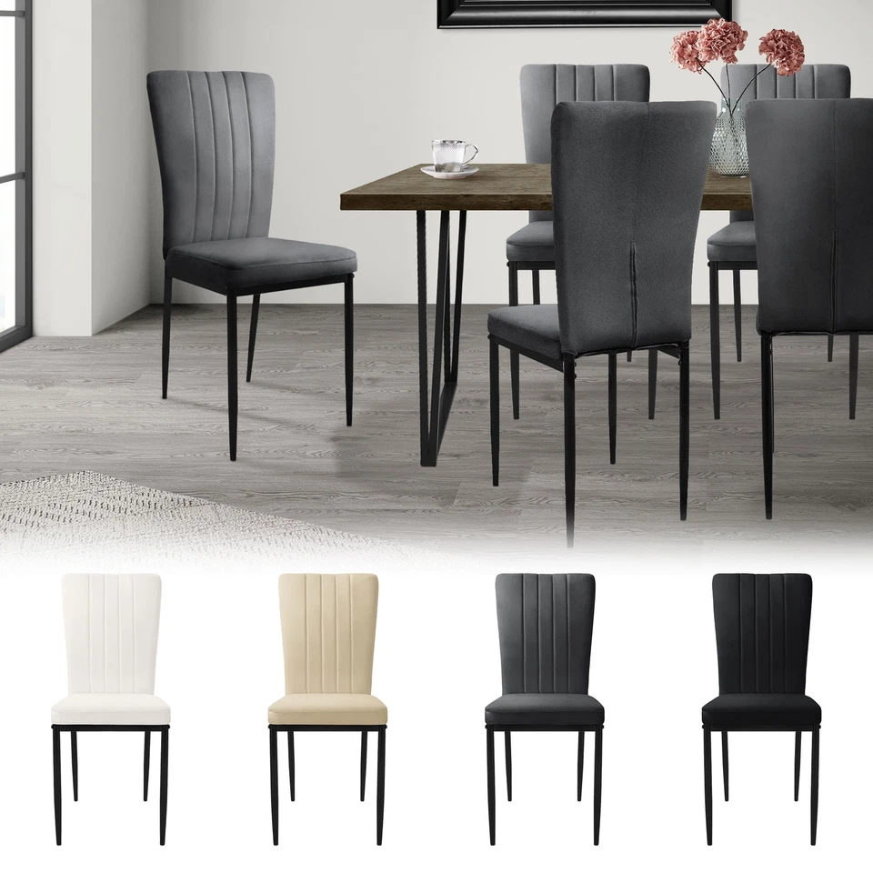Lot de 4/8 chaises de salle à manger en velours avec lignes couleur à choisir - Photo 1/1