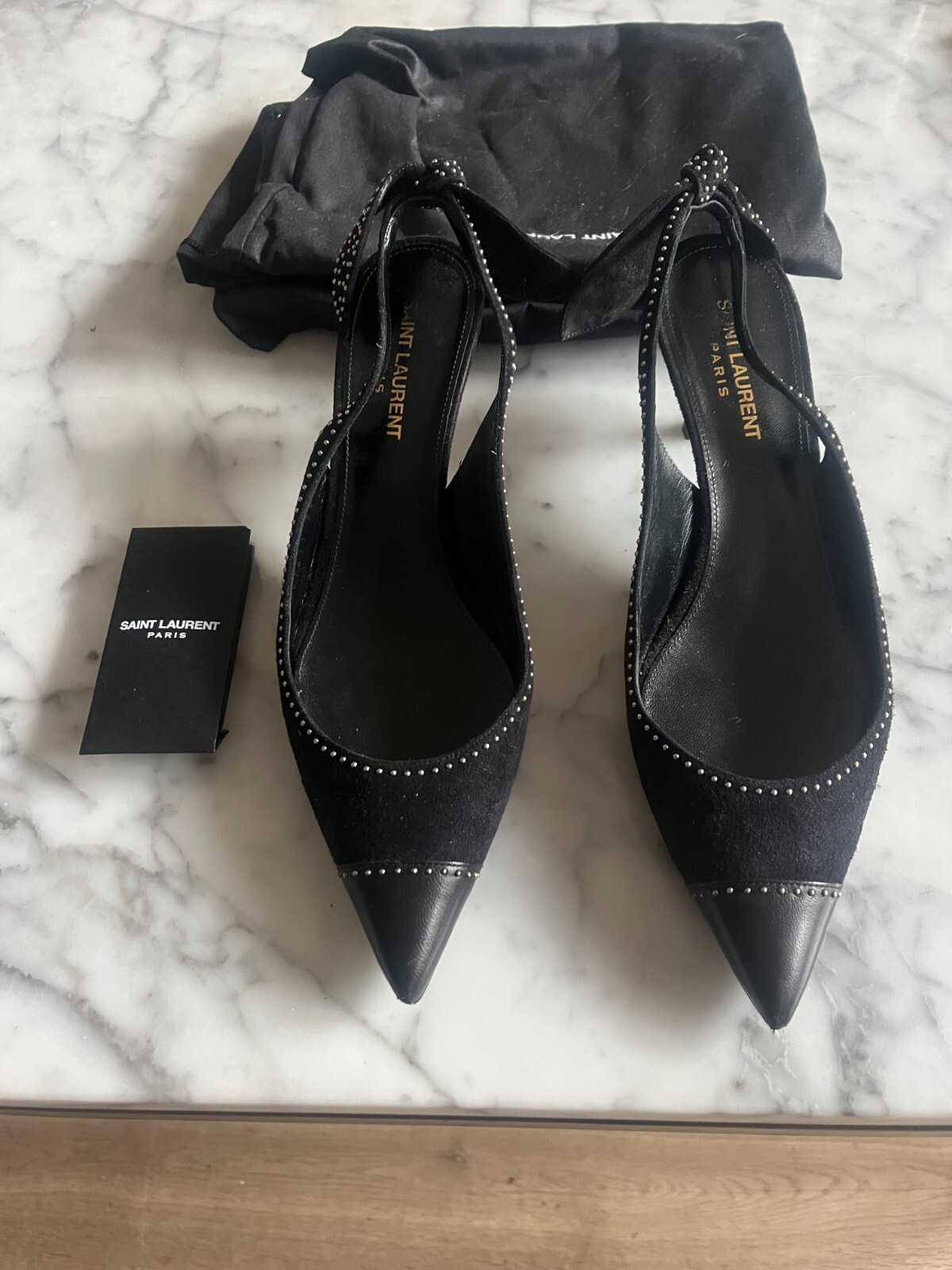 Decolte Saint Laurent nere scamosciate Charlotte Slingback taglia 39 scatola e borsa INCL.