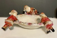 Pottery Three Santa’s Soap Dish Trinket Candy Towel Christmas 8” X6” 4”tall