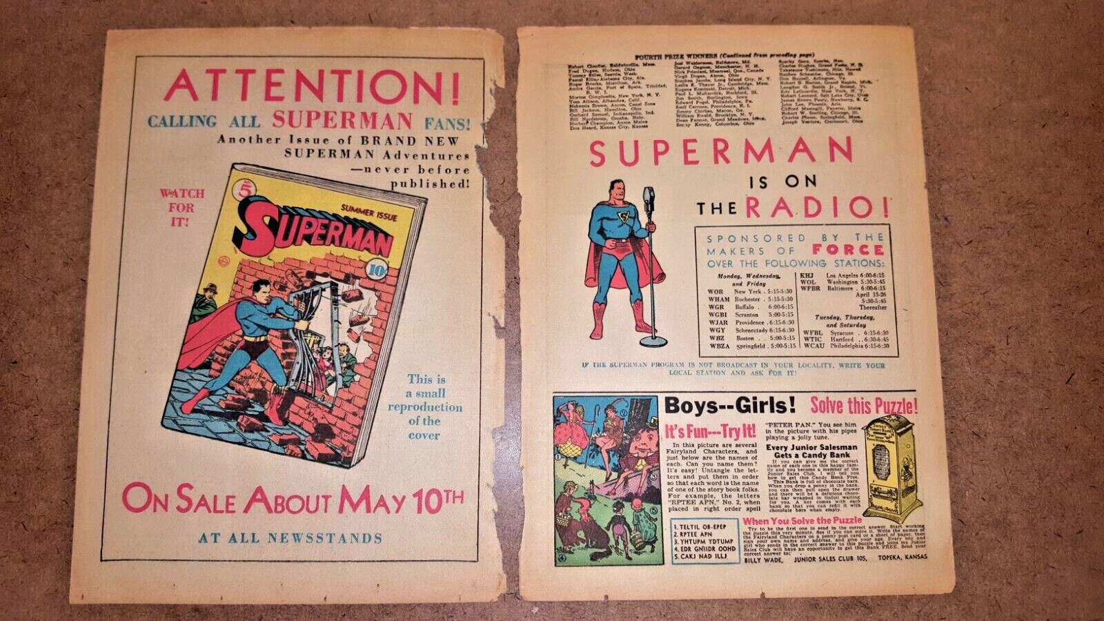 1940 DC COMICS ACTION COMICS #25 SUPERMAN Lot of 2 Loose 2-Sided Pages