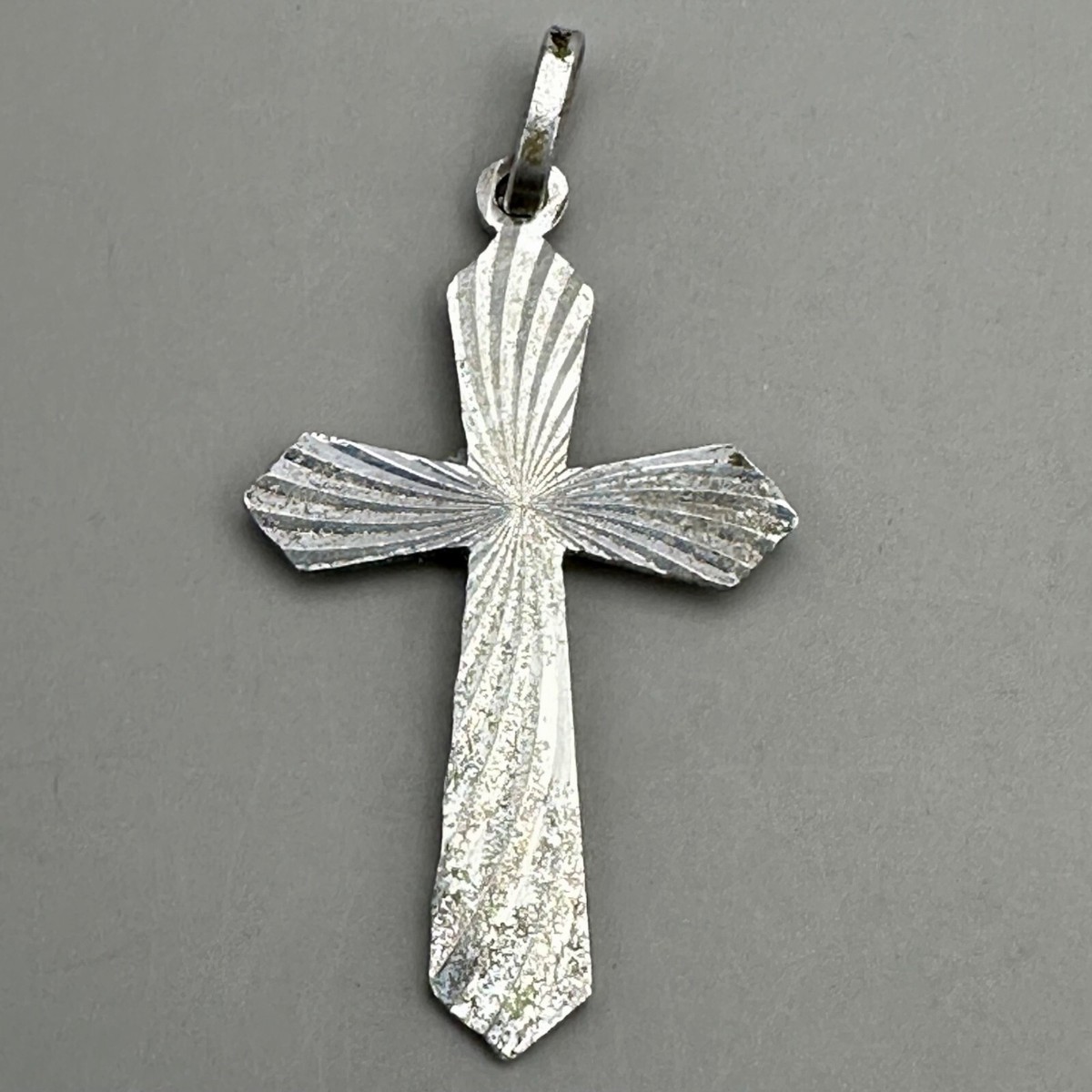 Cross Pendant Burst Etched Design Signed SU 925 Italy Sterling