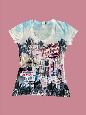 Banana Expression NY Las Vegas Size L Graphic Tshirt Tee Rhinestones Studded AOP