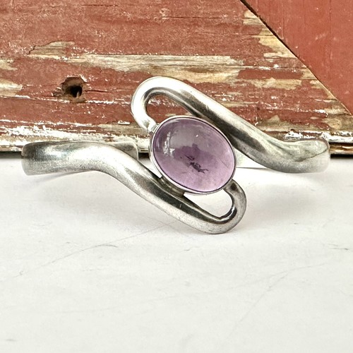 Artisan Sterling Silver 925 Mid Century Wave Amethyst Stack Layer Cuff Bracelet - Picture 10 of 15