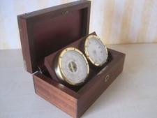 Schiffs- Uhr mit Barometer in Mahagoni-Holz- Schatulle ca. 22,5 x 13 x 8,5 cm