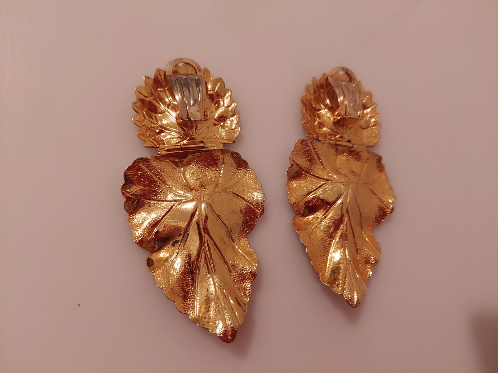statement leaf drop dangle clip earrings dark gol… - image 3