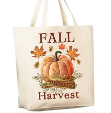Fall Harvest Pumpkin Corn Reusable Grocery Shopping Cotton Canvas Bag