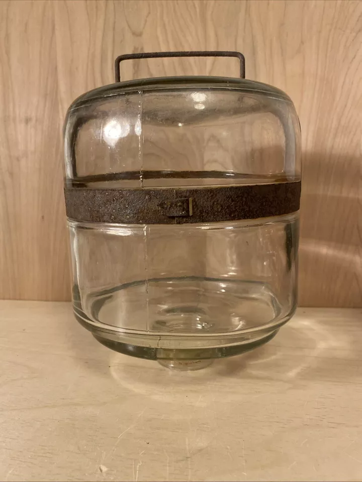 Vintage kerosene Bottle Glass jar Rusty Metal Strapped With Handle F.C - Image 2 of 4