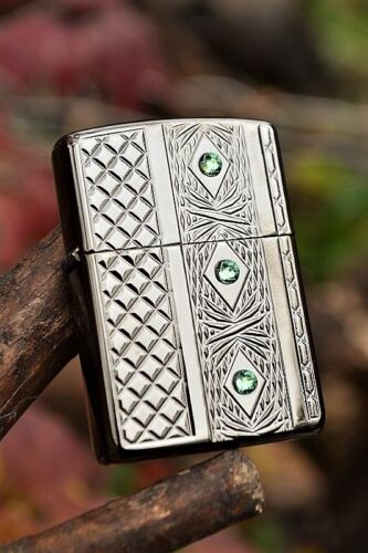 Zippo Lighter - Elegant Diamonds Deep Carved Armor Case Swarovski Crystals  24095